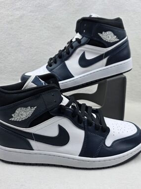 Nike Air Jordan 1 Mid Armory Navy White Black Sneakers Men's Shoes Size 12